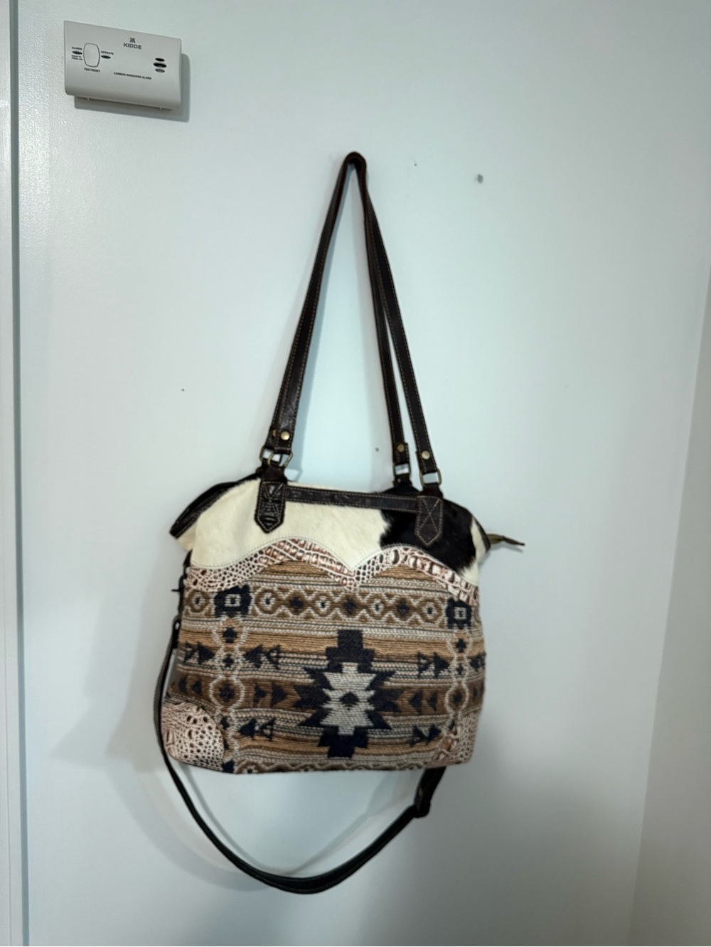 Myra Bag Brown Black and Cream Aztec Shoulder Tote extra large 17” wide 14” tall